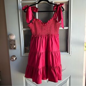 Altar’d State Tiered Ruffle Bow Tie Shoulder Sleeveless Mini Dress Red sz Small